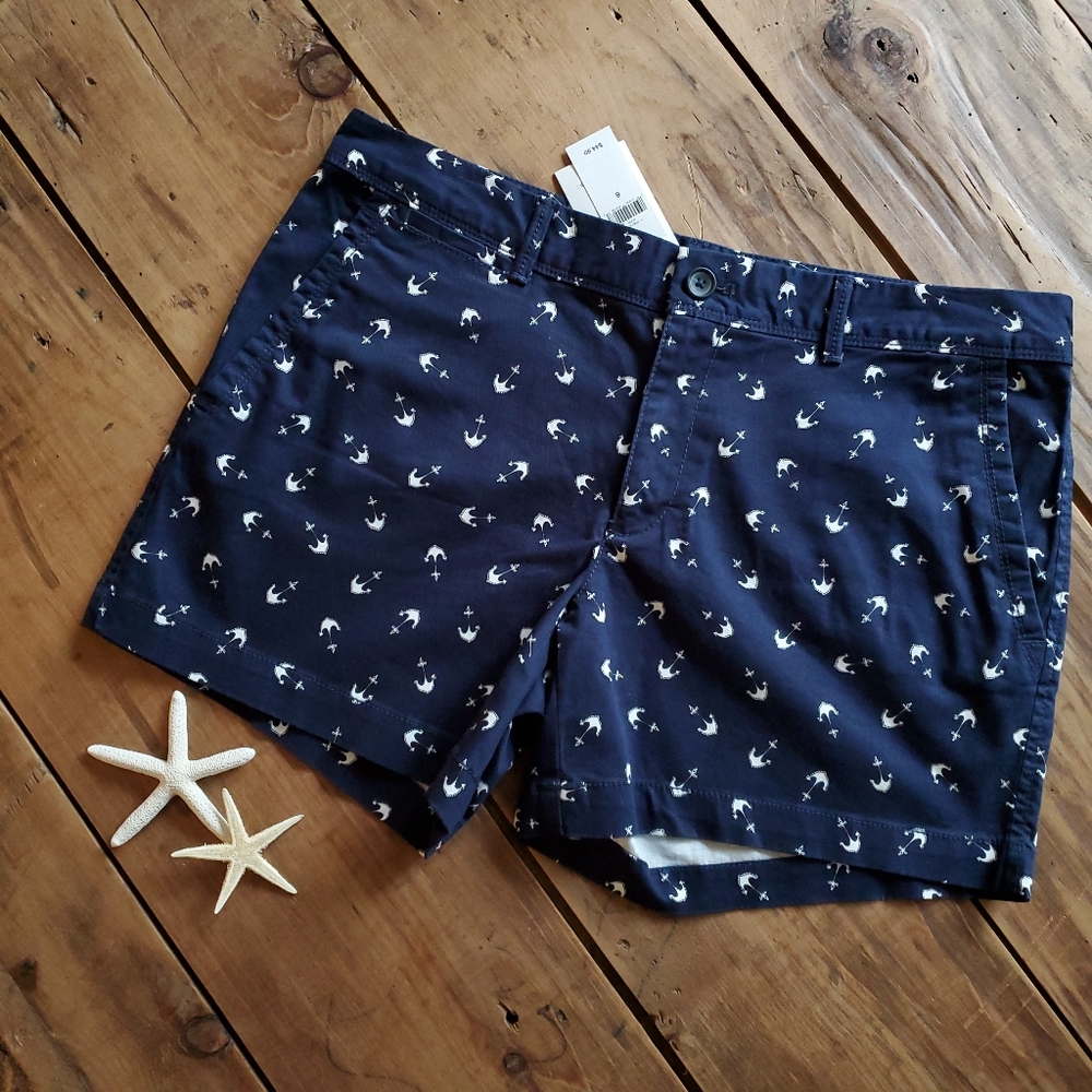 Banana Republic Navy Blue Nautical Chino Shorts NEW Size 8